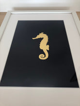 Load image into Gallery viewer, Gold Foil Print Seahorse Ocean Gift Under The Sea Collection Midnight Blue Christmas Gift For Men Gift for Women