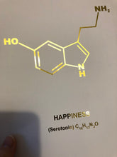 Load image into Gallery viewer, Serotonin Foil Print Molecule Structure Chemical Chemistry Symbol Happiness Love Hormone - A4 - Gold Foil Handmade Unique Gifts for Him