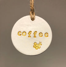 Load image into Gallery viewer, Clay Tags - Tea Coffee Sugar Biscuit Tags - Bee Tags - Gold Silver Letters - Kitchen Tags - Clay Labels - Easter