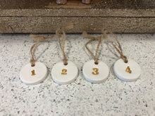 Load image into Gallery viewer, 25 Advent Calendar Tags - Reusable Advent Calendar - 25 White Clay Numbers - Clay Tags - Jute Twine