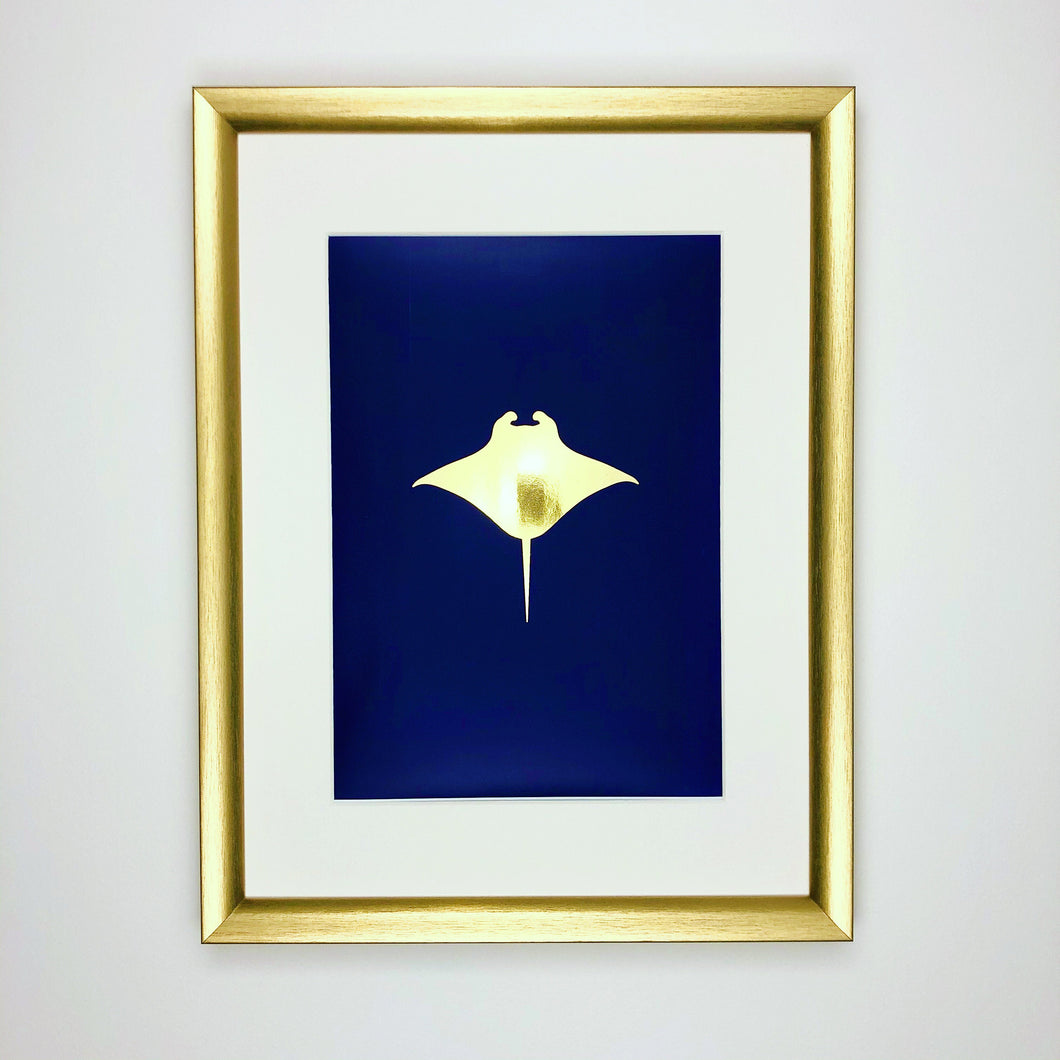 Manta Ray Under The Sea Collection A4 Gold Foil Print