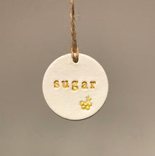 Load image into Gallery viewer, Clay Tags - Tea Coffee Sugar Biscuit Tags - Bee Tags - Gold Silver Letters - Kitchen Tags - Clay Labels - Easter
