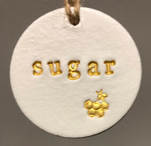 Load image into Gallery viewer, Clay Tags - Tea Coffee Sugar Biscuit Tags - Bee Tags - Gold Silver Letters - Kitchen Tags - Clay Labels - Easter
