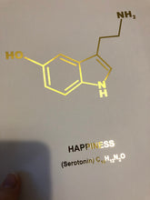 Load image into Gallery viewer, Serotonin Foil Print Molecule Structure Chemical Chemistry Symbol Happiness Love Hormone - A4 - Gold Foil Handmade Unique Gifts for Him
