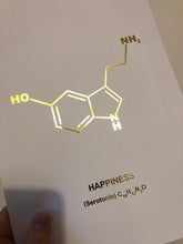 Load image into Gallery viewer, Serotonin Foil Print Molecule Structure Chemical Chemistry Symbol Happiness Love Hormone - A4 - Gold Foil Handmade Unique Gifts for Him
