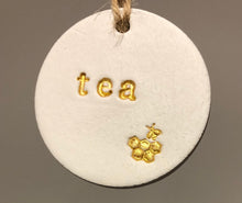 Load image into Gallery viewer, Clay Tags - Tea Coffee Sugar Biscuit Tags - Bee Tags - Gold Silver Letters - Kitchen Tags - Clay Labels - Easter
