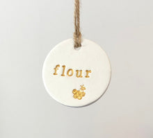 Load image into Gallery viewer, Clay Tags - Tea Coffee Sugar Biscuit Tags - Bee Tags - Gold Silver Letters - Kitchen Tags - Clay Labels - Easter
