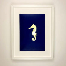 Load image into Gallery viewer, Gold Foil Print Seahorse Ocean Gift Under The Sea Collection Midnight Blue Christmas Gift For Men Gift for Women
