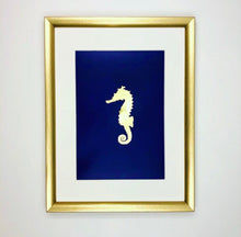 Load image into Gallery viewer, Gold Foil Print Seahorse Ocean Gift Under The Sea Collection Midnight Blue Christmas Gift For Men Gift for Women
