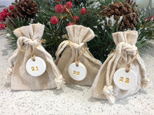 Load image into Gallery viewer, 40 Advent Calendar for Adults Bags with Clay Tags, Nativity Fast, 40 White Clay Gold Numbers, Linen Cotton Christmas Sacks Bags
