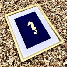 Load image into Gallery viewer, Gold Foil Print Seahorse Ocean Gift Under The Sea Collection Midnight Blue Christmas Gift For Men Gift for Women
