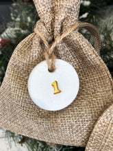 Load image into Gallery viewer, 40 Advent Calendar Bags - Reusable Advent Calendar - 40 White Clay Numbers - Hessian Sacks Bags - Clay Tags - Jute Twine - Christmas Decor
