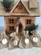 Load image into Gallery viewer, 40 Advent Calendar Bags - Reusable Advent Calendar - 40 White Clay Numbers - Hessian Sacks Bags - Clay Tags - Jute Twine - Christmas Decor
