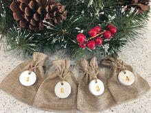 Load image into Gallery viewer, 40 Advent Calendar Bags - Reusable Advent Calendar - 40 White Clay Numbers - Hessian Sacks Bags - Clay Tags - Jute Twine - Christmas Decor
